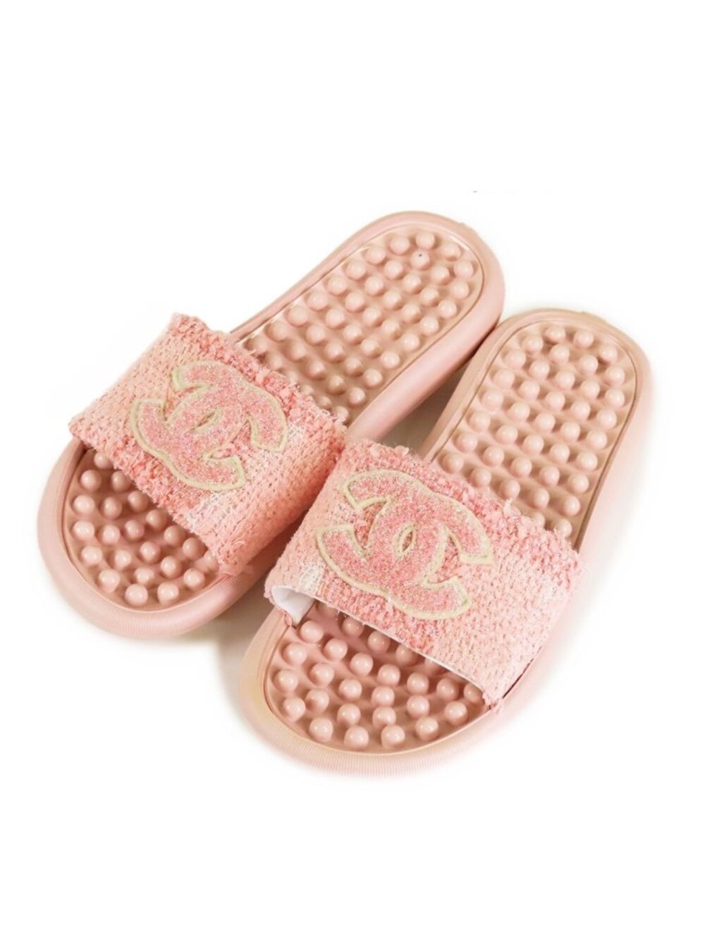 Chanel Flat Sandals Pink Tweed Rubber Sandal